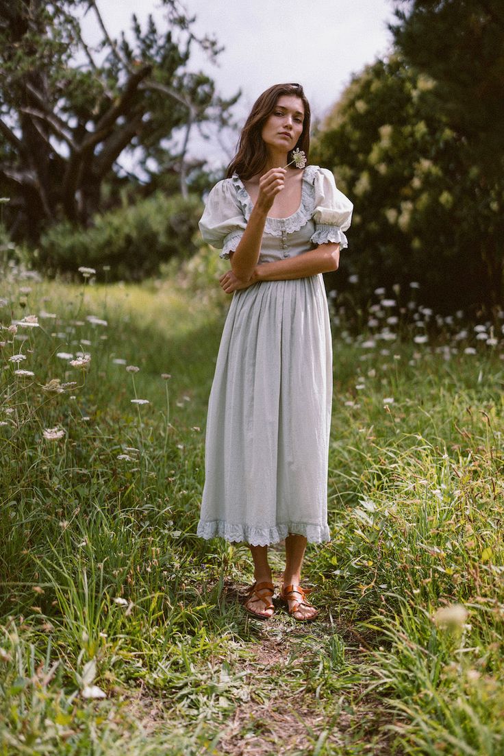 THE AUDREY DRESS WITH SHORT SLEEVES IN SEAFOAM – Kara Thoms Boutique Cottagecore Outfits Summer, Kara Thoms, Light Blue Summer Dress, Cottage Dress, Birthday Clip, Head Turning Dress, Blue Summer Dress, Cottage Core Dress, Earthy Style