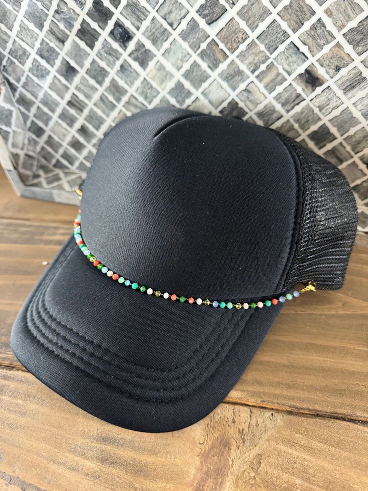 Custom handmade hat chain for your trucker hat personalization Adjustable Beaded Bracelet With Ball Chain For Gifts, Adjustable Ball Chain Beaded Bracelets As Gifts, Adjustable Ball Chain Beaded Bracelet For Gift, Trendy Adjustable Ball Chain Jewelry, Handmade Adjustable Hats For Gifts, Adjustable Beaded Necklaces With Ball Chain For Gifts, Adjustable Black Jewelry With Bead Caps, Adjustable Ball Chain Beaded Necklaces As Gift, Adjustable Beaded Ball Chain Necklace For Gifts