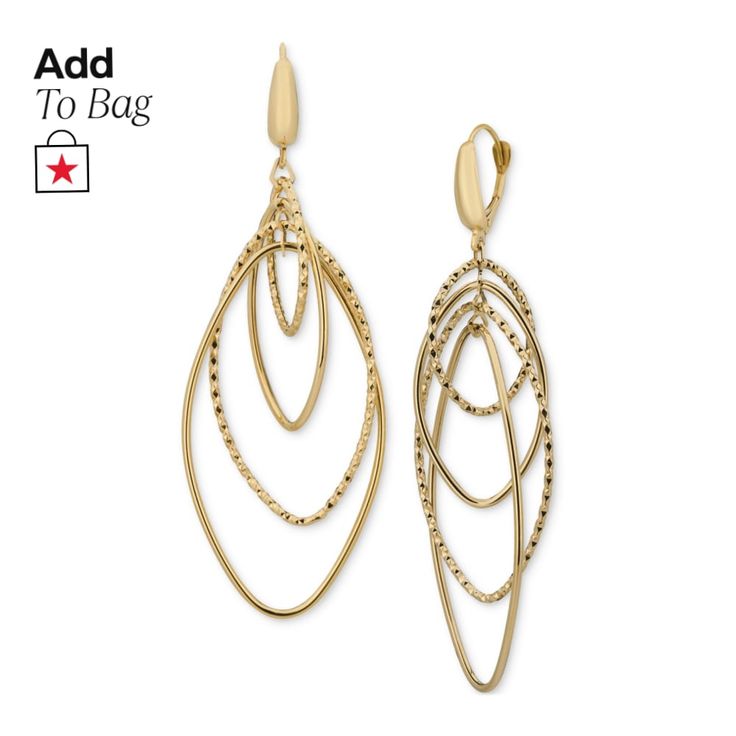 in stock Formal Metal Clip-on Jewelry, Modern Metal Clip-on Jewelry, Macy's Yellow Gold Drop Earrings, Elegant Metal Clip-on Hoop Earrings, Macy's Oval Gold Jewelry, Elegant Clip-on Metal Hoop Earrings, Modern Gold Earrings From Macy's, Macy's 14k Gold Dangle Earrings, Gold-tone Oval Elegant Jewelry