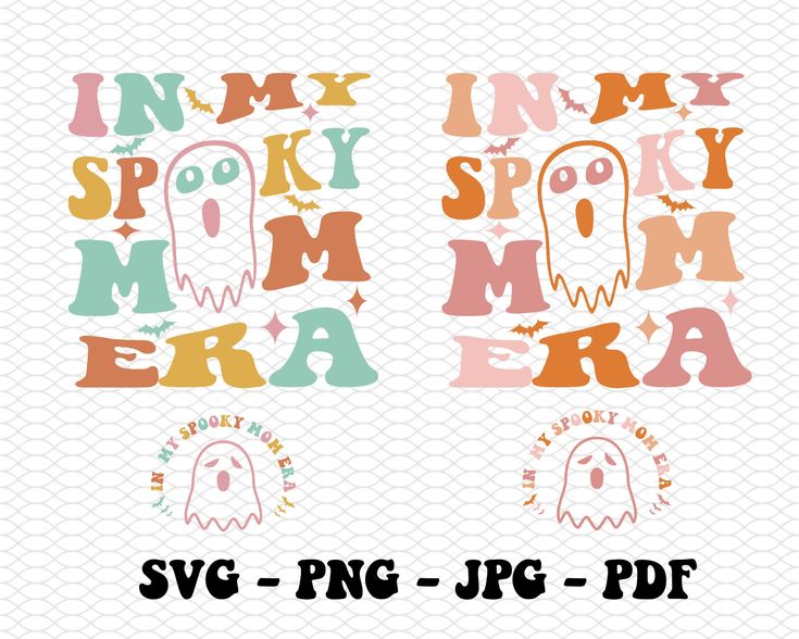 two halloween svg designs with the words in my spooky mom era