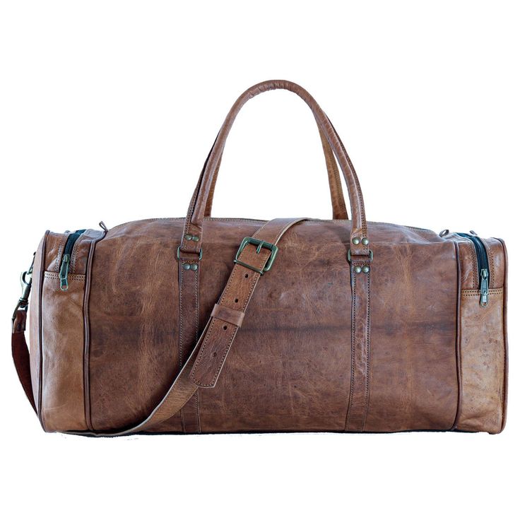 FULL GRAIN LEATHER: Our bags are made from full-grain leather and lined with durable canvas and are Handcrafted by skilled craftsmen APPROVED BY MOST AIRLINES: Most Major Airlines allow a maximum of 22 Inches as cabin baggage. This duffel is cabin friendly and approved by Most Major Airlines as a cabin bag. Detachable shoulder strap adds to the convenience of carrying it on a shoulder or by handles. STORAGE AND USE: Size 21" L x 11" H x 9" Depth in inches, the bag has one main compartment for cl Leather Rectangular Satchel For Overnight Trips, Soft Leather Travel Bag For Overnight Trips, Rectangular Leather Duffle Bag For Trips, Leather Duffle Bag With Leather Lining For Trips, Leather Tote Duffle Bag For Trips, Brown Leather Weekender Bag With Luggage Sleeve, Leather Weekender Bag With Large Capacity For Overnight Trips, Large Capacity Leather Weekender Bag For Overnight Trips, Practical Rectangular Leather Bag