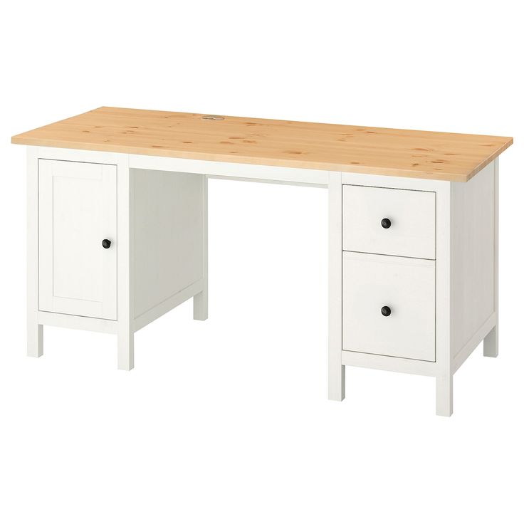 a white desk with two drawers on the bottom and one drawer at the top, in front of a white background