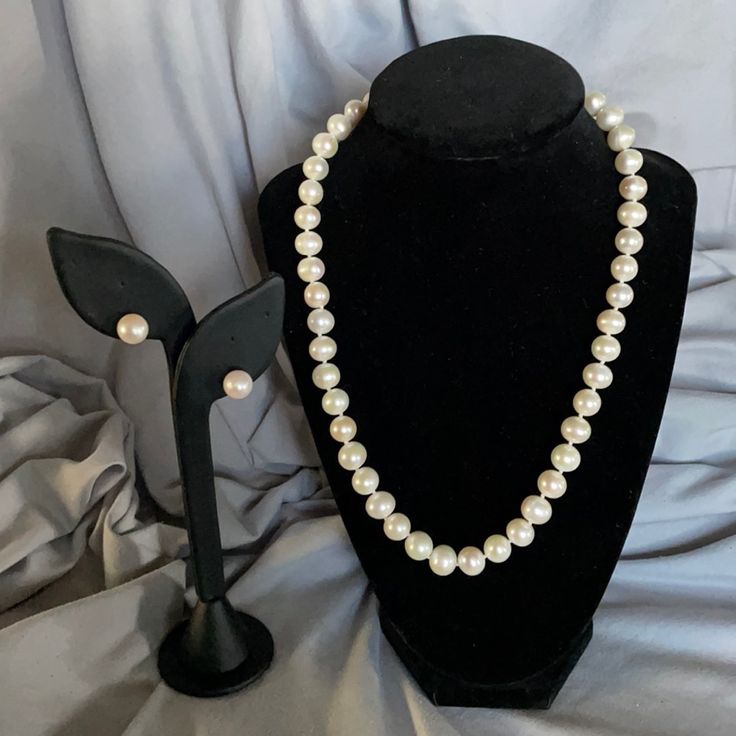 Jtv Pearl Necklace And Earrings Jtv Brand White Cultured Freshwater Pearls 12-13mm 18k Gold Over Sterling Silver Bullet Clasp 20" Length Pearl Stud Earrings White Cultured Freshwater Pearls 12-13mm 18k Gold Over Sterling Silver Push Back Closures Retired Item New With Tags Never Been Worn Comes With Original Dust Bag And Box N44 Classic Pearl White Jewelry With Matching Earrings, Classic Jewelry Sets With Round Beads As A Gift, Classic White Gold Jewelry Sets With Matching Earrings, Classic White Round Jewelry Sets, Formal White Jewelry Sets With Matching Earrings, Classic Pearl Jewelry Sets, White Pearl Jewelry With Sterling Silver Clasp, Classic Round Pearl Jewelry Sets, Classic White Jewelry With Matching Earrings