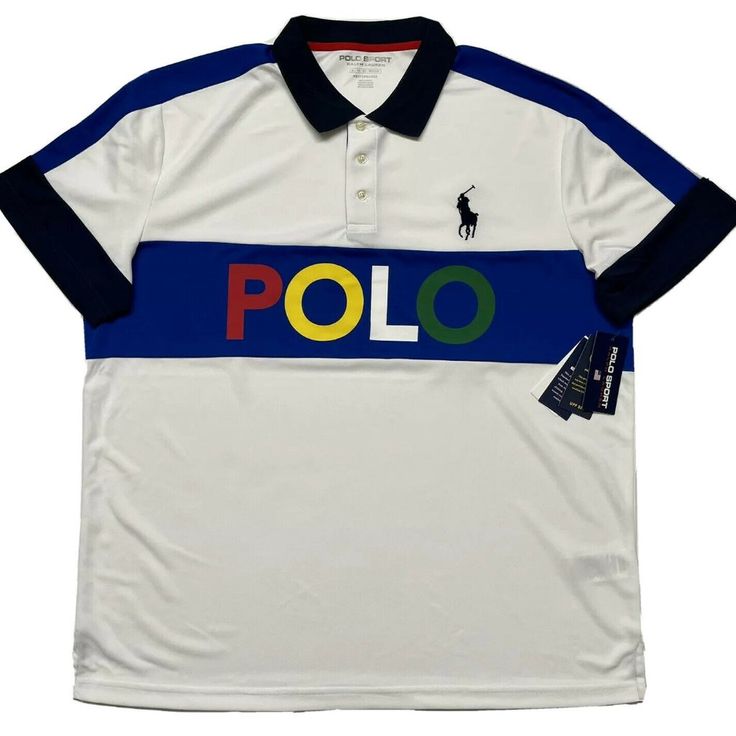 Polo Sports Ralph Lauren Polo Shirt Men's Size Xl Msrp $110. Condition Is New With Tags. Classic Fit. Material : 100% Polyester. Measurements Approximate, Taken Flat. Pit To Pit : 24.5". Length : 29". Please Check The Pictures For Details. Thank You So Much For Looking. White Polo Collar Top For Sports Season, White Polo Collar Top For Sports, White Polo Shirt With Graphic Print For Sports Season, White Graphic Print Polo Shirt For Sports Season, White Cotton Polo Shirt For Sports Season, Casual Multicolor Sports Shirt, Sporty Blue Golf Shirt, Casual Multicolor Top For Sports Season, White Polo Collar Sports Top