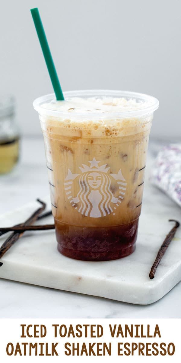 iced toasted vanilla oatmeal shaker espresso on a marble tray