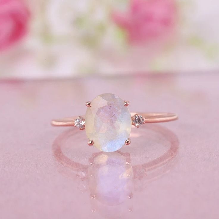 Oval Moonstone Ring, Diamond And Moonstone Engagement Ring, Rainbow Moonstone Engagement Ring, Gold Moonstone Ring, Rainbow Moonstone Jewelry, Fire Stone, Shiny Rings, Dream Future, Handmade Birthday Gifts