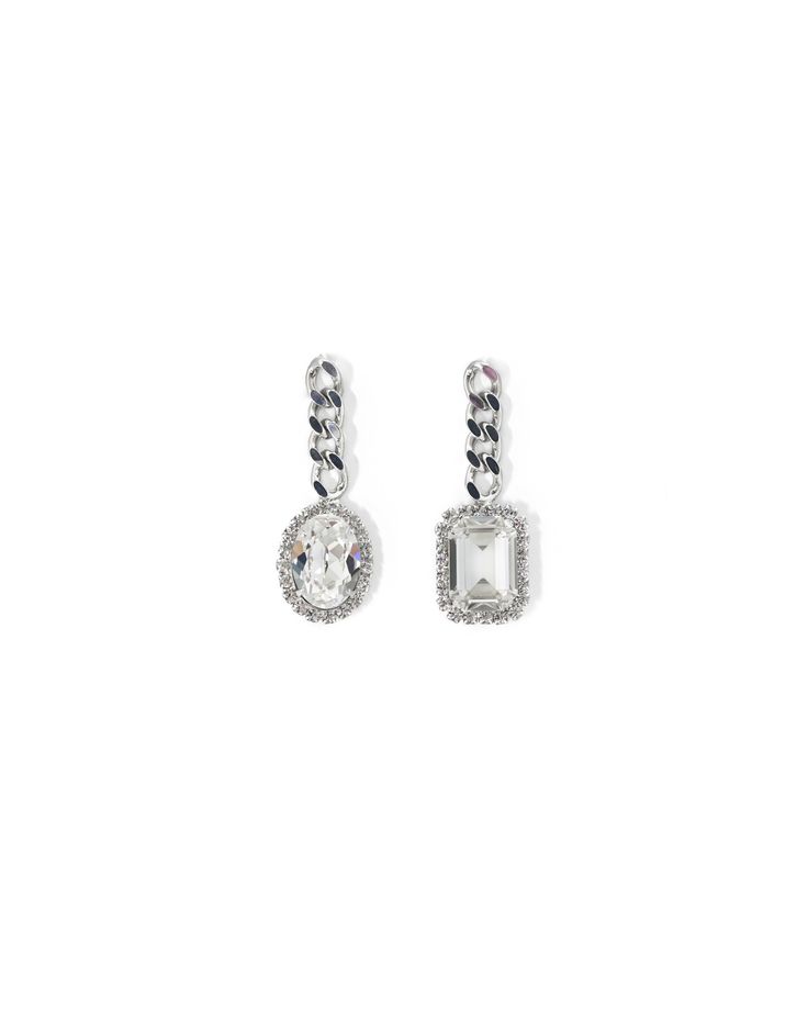 Materials: Rhodium plated brass, Swarovski crystal Length: 2"/ 5cm Made in NYC MR028-02 Sterling Silver Rhinestones Evening Jewelry, Sterling Silver Jewelry With Rhinestones For Evening, Silver Rhinestone Drop Clip-on Earrings, Sparkling Silver Clip-on Earrings For Evening, Classic Silver Diamond Clip-on Earrings, Glamorous Single Metal Earring, Diamond White Earrings With Rhinestones, Glamorous Silver Clip-on Earrings With Rhinestones, Formal Crystal Earrings With Plating