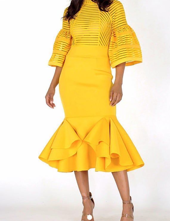 multiple yards purchased for this listingwill be continuous cuts of yardage.dress examples only.. not for sale 95% Poly/ 5 % Spandex stretch all 4 ways..    Width: 60" wide     Length per listing: 1 yard    Price per yard is $12.99    Type: Knit    Color: YELLOW/GOLD     Weight: 13 oz's    Care: WashableNeoprene Scuba fabric has a content of 95% polyester and 5% spandexGreat for pants, dresses, suits, western show clothing, swimsuits , any wearable clothing.. Not water repellent Yellow Stretch Dress With Ruffles, Fitted Mustard Dress With Ruffles, Lame Fabric, Scuba Fabric, Yellow Outfit, Western Wear, Beautiful Fabric, High Low Dress, Quality Fabric