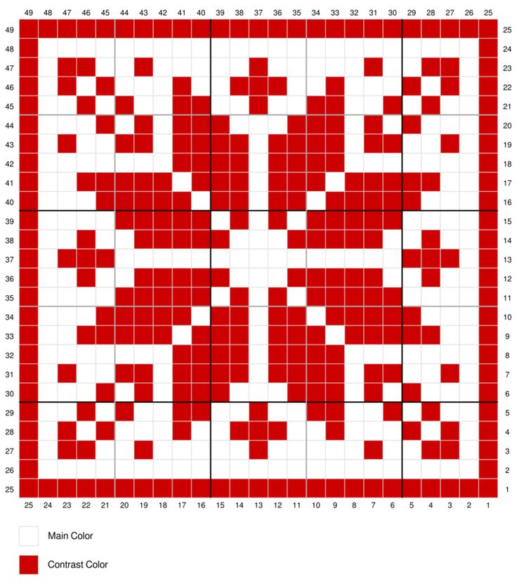 a red and white cross stitch pattern with squares