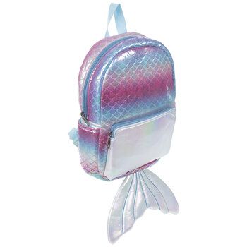 Send your little one off to school with a fun and functional accessory like this Mermaid Backpack. This eye-catching backpack is pink, blue, and white with an iridescent sheen, covered in scale designs, and has a mermaid tail dangling from the bottom of it. Open the zipper at the top to reveal a spacious storage compartment, and there's a smaller storage pouch on the front as well. Use it to ensure that your child has everything they need when they leave the house! *No discounts may be applied t Adjustable Blue School Bags, Adjustable Blue School Bag, Trendy Adjustable Bags For Back To School, Adjustable Standard Backpack For Students, Adjustable Pink School Bag, Blue School Backpack With Adjustable Straps, Adjustable Blue School Backpack, Mermaid Backpack, Off To School