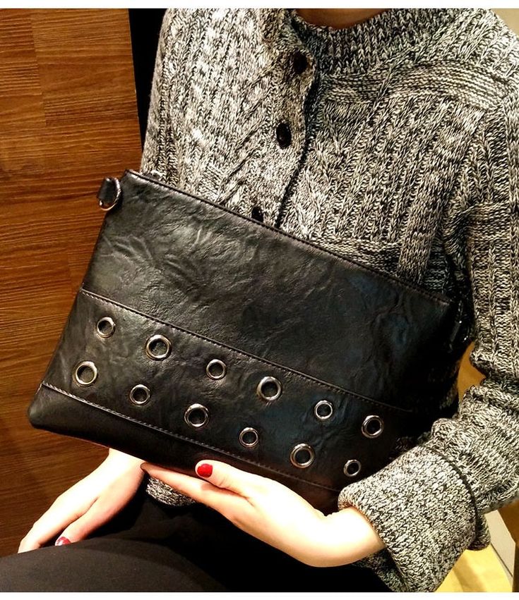 SPECIFICATIONSStyle: FashionShape: ENVELOPEPlace Of Origin: GUANG DONG ProvincePattern Type: SolidOrigin: CN(Origin)Occasion: VersatileModel Number: Crossbody BagsMessenger bag: Crossbody BagsMain Material: PULining Material: PolyesterInterior: Interior CompartmentHardness: SoftGender: WOMENExterior: Silt PocketDecoration: SequinedDecoration: RivetClutches: evening bagsClosure Type: zipperMain material: PU LeatherLining material: PolyesterInterior: Cell phone pocket, Zipper pocket, Zipper compar Riveted Satchel Shoulder Bag, Faux Leather Bags With Rivets For Everyday Use, Black Rectangular Shoulder Bag With Rivets, Faux Leather Rivets Bag For Everyday Use, Everyday Faux Leather Bags With Rivets, Black Punk Style Shoulder Bag, Black Riveted Crossbody Bag, Black Riveted Shoulder Bag, Black Rivets Shoulder Bag