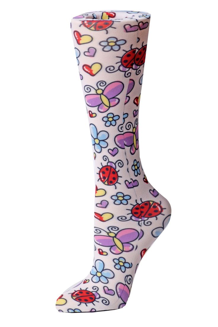 "A cute and therapeutic compression sock for those on the go! Knee Length, Closed Toe Fits Women's Shoe Sizes 5-11 Fits Calf Circumference up to 17\", Wide Calf up to 22\" 8-15 or 10-18 mm/Hg Graduated Compression 95% Nylon, 5% Spandex, Latex Free They feel good and are fashionable and fun!" Cute Knee-high Stretch Socks, Cute Stretch Knee-high Socks, Nurse Compression Socks, Traditional Socks, Parker Outfit, Baby Panda Bears, Womens Compression Socks, Pink Monkeys, Animal Prints Pattern