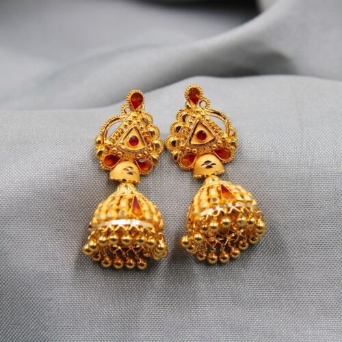 Traditional Jhumkas For Eid Festivities, Traditional Jhumkas For Eid Festival, Temple Jewelry Style Jhumkas For Eid, Temple Jewelry Jhumkas For Festive Eid Occasions, Temple Jewelry Jhumkas For Festive Eid, Traditional Heavy Jhumkas For Festive Occasions, Traditional Jhumkas For Eid, Traditional Jhumkas For Eid Celebration, Traditional Gold Jhumkas With Zari Work