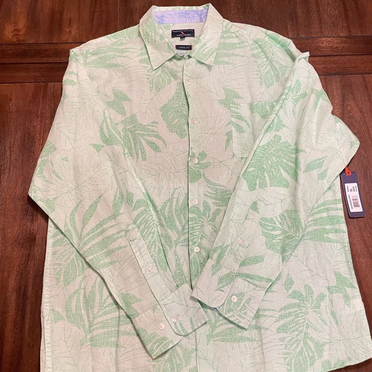 Margaritaville 100% Linen Shirt Xl New With Tags Green Tropical Shirt For Spring, Spring Green Tropical Shirt, White Tropical Shirt For Spring, Spring Tropical Cotton Shirt, Tropical Cotton Shirt For Spring, Spring Tropical Shirt With Relaxed Fit, Tropical Shirt With Relaxed Fit For Spring, Tropical Relaxed Fit Shirt For Spring, White Tropical Cotton Shirt