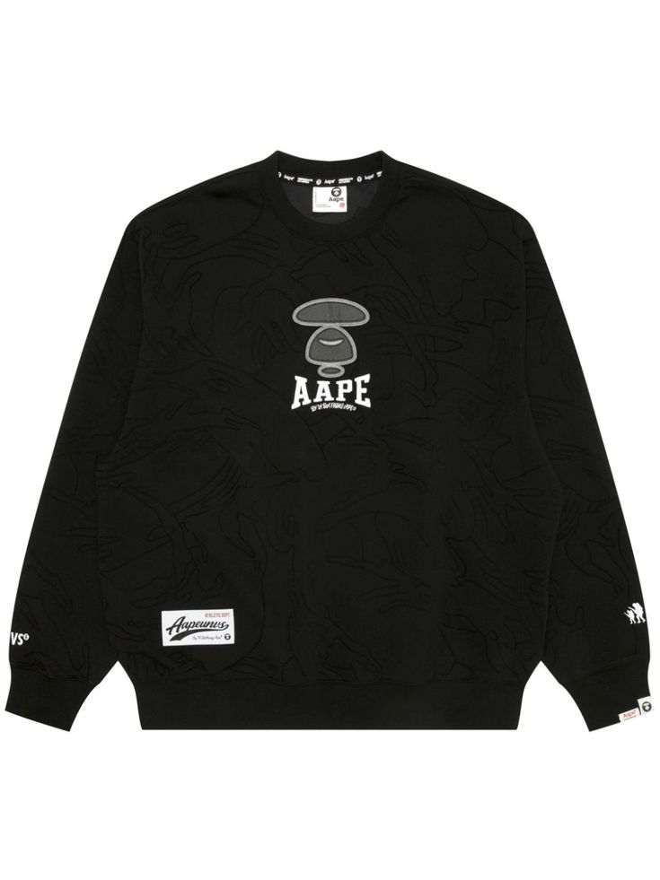 black crew neck long sleeves logo patch at the chest ribbed cuffs and hem internal logo patch Patch Sweater, Hoodie Green, Bathing Ape, Statement Shirt, Balenciaga Triple S, Yellow Sweater, Custom Watch, A Bathing Ape, Short Suit