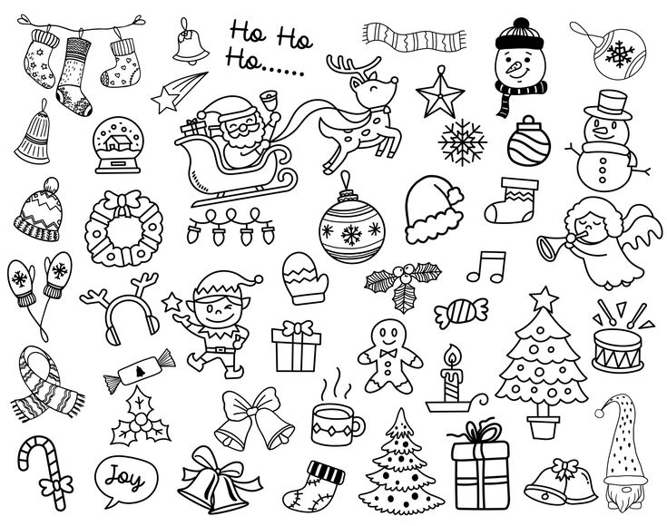 hand drawn christmas doodles on white paper