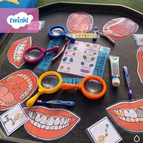 There’s no better feeling than clean teeth! Teach children how to brush their teeth properly with a fantastic activity like Emma’s! Click to download our teeth brushing worksheet that will have the children enthusiastically brushing away! Just one of the thousands of teaching resources available from Twinkl.   #dentist #teeth #tooth #teethbrushing #tufftray #tuffspot #teaching #teacher #teachingresources #teachingideas #eyfsteacher #classroomideas #classroominspiration #twinkl #twinklresources Brushing Teeth Sensory Play, Teeth Sensory Activities, Dentist Tuff Tray Eyfs, Brushing Teeth Eyfs Activities, Brushing Teeth Tuff Tray, Dentist Sensory Play, Dentist Tuff Tray, Tooth Brush Activity For Kids, Brush Teeth Activities For Kids