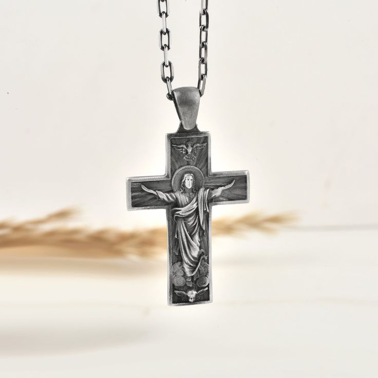 Resurrection of Jesus on cross pendant necklacein sterling silver, Faith necklace for mama, Protection necklace for her polished silver Our products are handmade and have a minimal design. All products are made of gold and silver, that is, precious and high-quality materials. Our products will complement your combinations for daily use or on special occasions and add elegance to you. You can also make your loved ones happy by gifting this beautiful product to them. As Therollerstone Team, we wil Sterling Silver Cross Necklaces For Mother's Day, Mother's Day Sterling Silver Cross Necklace, Silver Cross Pendant Necklace For Mother's Day, Personalized Sterling Silver Cross Pendant Necklace, Personalized Sterling Silver Pendant Cross Necklace, Silver Cross Necklace For Mother's Day, Engraved Sterling Silver Cross Necklace Gift, Gift Cross Pendant Necklace With Polished Finish, Gift Polished Pendant Cross Necklace