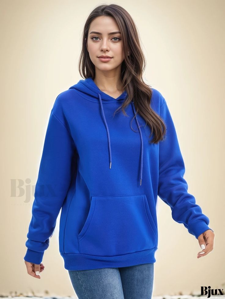 Bjux - Chic Drawstring Hoodie with a Relaxed Fit, Stylish Hooded Long Sleeve Sweatshirt for Women Sweatshirt For Women, Long Sleeve Sweatshirt, Drawstring Hoodie, Long Sleeve Sweatshirts, Long Length, Relaxed Fit, Solid Color, For Women, Sweatshirts