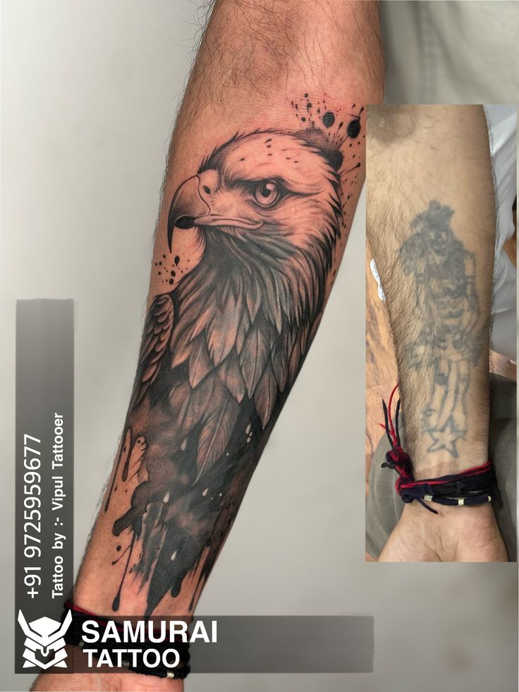 an eagle tattoo is shown on the arm