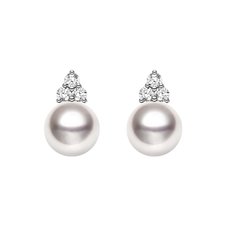 Akoya Pearl 18K White Gold Diamond Clover Earrings