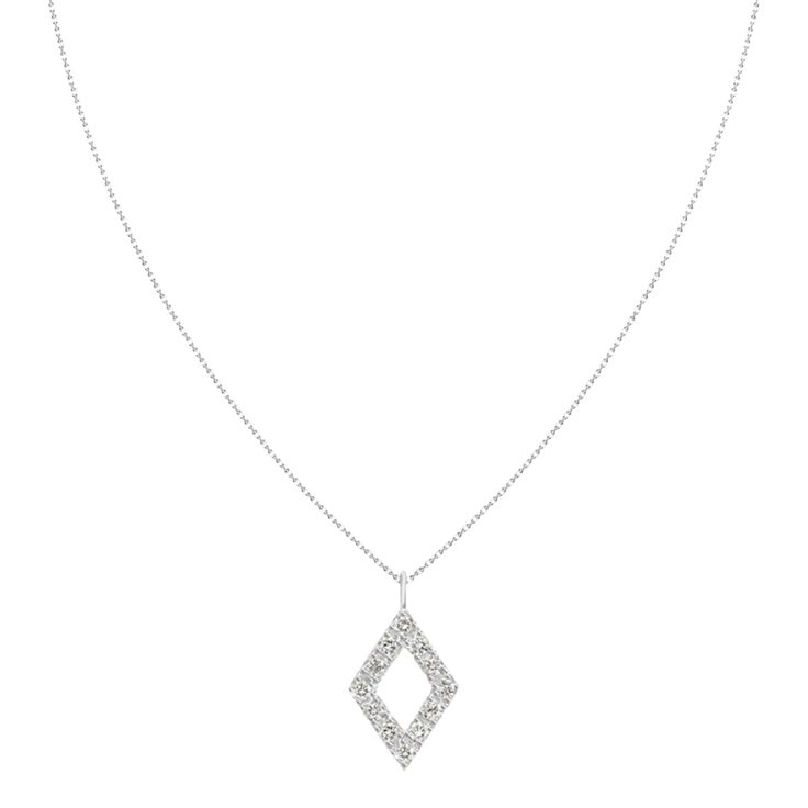 18k Rhombus or Diamond Shaped Pendant Necklace set with over 10 Diamonds. Available in White Gold, Yellow Gold and Rose Gold. Specifications: Diamond Carat Weight: 0.10 Ct Gold Weight: 1.30 Grams Chain Length: 18" + Adjustable Diamond White Pendant Diamond Necklace, Diamond White Pendant Necklace With Diamond Cut, Diamond Cut White Diamond Pendant Necklace, Elegant Silver Diamond-shaped Diamond Necklace, Diamond-shaped Jewelry With Diamond Markers As Gift, Luxury Marquise Diamond Cut Necklace, Marquise Diamond Cut Fine Jewelry Necklace, Elegant Diamond White Necklace With Diamond Markers, Marquise Cut Diamond Necklace In Fine Jewelry Style