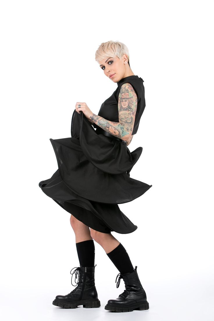 "Avant Garde Dress In Black, Deconstructed Dress Women, Festival Dress Amazing, funky and very trendy dress! With awesome shape and cut! Made to impress. The dress is really easy to wear. It has unique design and amazing outstanding look. Suitable for any occasion. All season purpose. Goes perfect with heels, sneakers or boots. Be a Queen! Wear with Attitude! ◈ CARE INSTRUCTIONS For best results, dry clean only or wash at low temperature. Please steam iron before wearing. ◈ DELIVERY TIMES We shi Gothic Knee-length Midi Dress For Party, Black Gothic Midi Dress For Party, Gothic Black Midi Party Dress, High Fashion Fitted Black Dress, Black Fitted Dress In High Fashion Style, Edgy Stretch Dresses For Party, Black Fitted Dress High Fashion, Edgy Stretch Party Dress, Punk Style Evening Dress For Spring