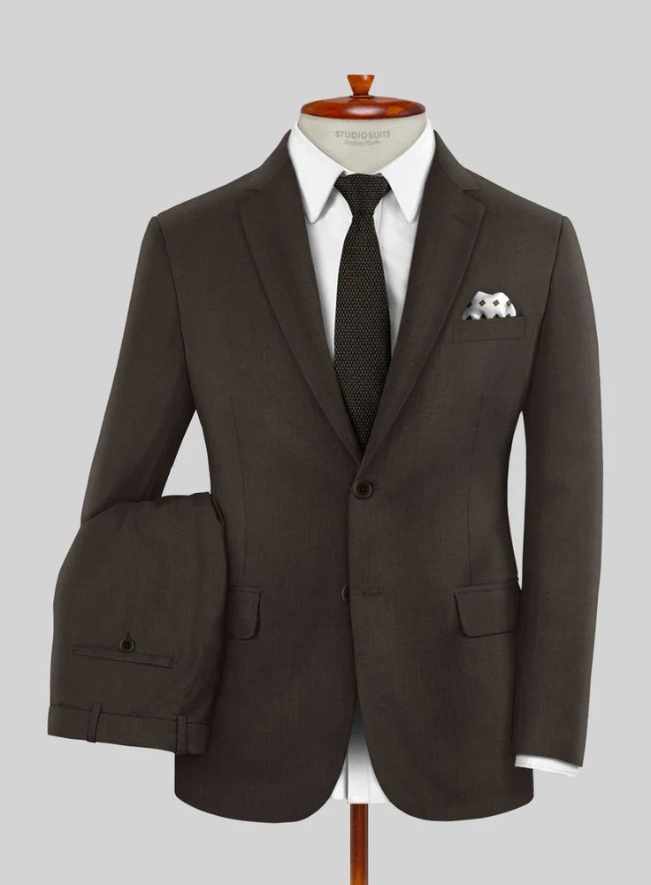 Marco Stretch Coffee Brown Wool Suit – StudioSuits Brown Slim Fit Suit For Office, Fitted Brown Suits For Formal Occasions, Brown Fitted Formal Suits, Formal Fitted Brown Suits, Formal Fitted Brown Three-piece Suit, Brown Slim Fit Suits For Business, Brown Fitted Suit For Work, Classic Fitted Tuxedo For Office Wear, Fitted Brown Suit For Work