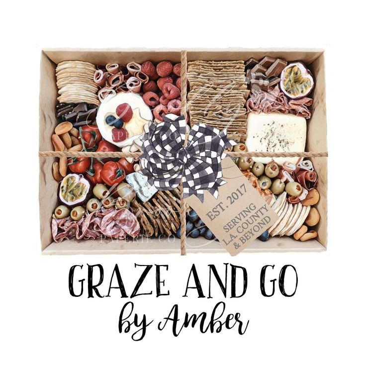 a box filled with lots of different types of food and the words graze and go by amber