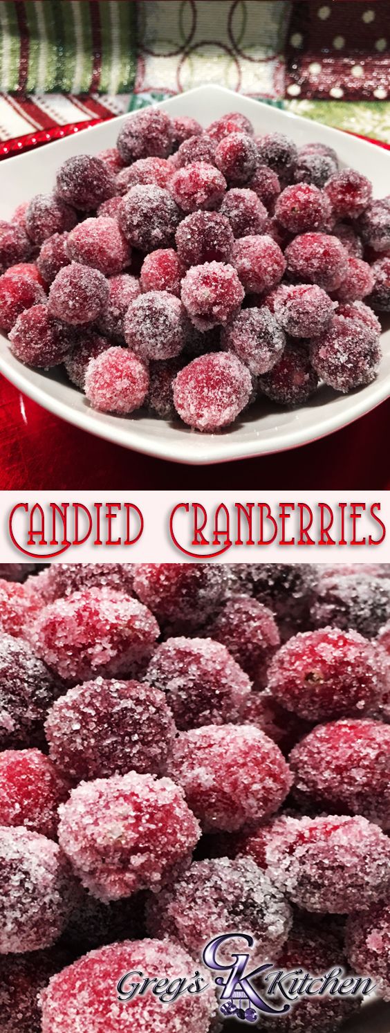 two pictures show different types of candies and the words candied cranberries