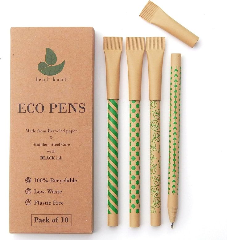 eco pens are lined up next to the box