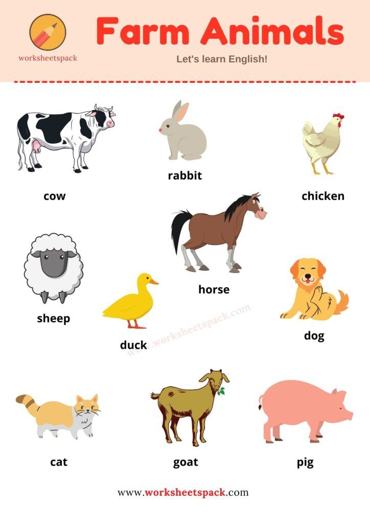 farm animals worksheet for kids to learn their names and colors with pictures on them