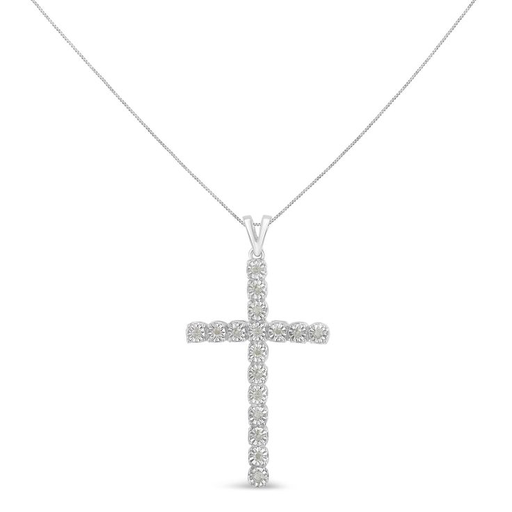 This beautiful piece of jewelry is not only a symbol of devotion and faith but also a true work of art. This gorgeous cross pendant features miracle set promo quality diamonds. The unique miracle-plate setting, which centers each genuine diamond in a mirror-finish, high-polish frame, gives the illusion of much larger stones. This diamond pendant comes with a matching box chain necklace with a spring ring clasp. The contemporary yet classic 18Ã¢â‚¬Â box chain complements any neckline beautifully Dainty Chain Necklace, Diamond Heart Pendant Necklace, Box Chain Necklace, Diamond Cross Pendants, Heart Pendant Diamond, Diamond Cross, Amethyst Pendant, Cross Pendant Necklace, Sterling Silver Heart