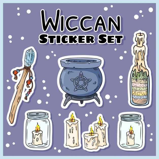 a sticker set with various items for witches and witches in glass jars on a blue background