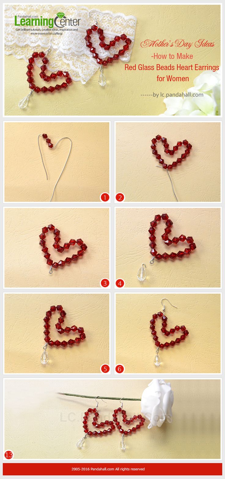 instructions to make beaded heart earrings for valentine's day