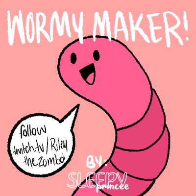 a pink worm with a speech bubble in it's mouth and the words wormy maker above it