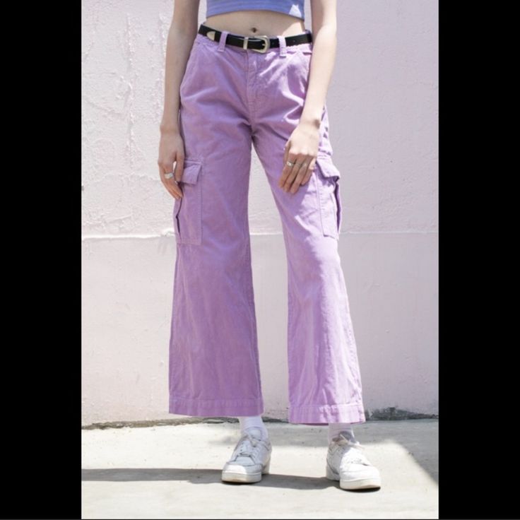 Brandy Melville Pastel Purple Tatum Corduroy Cargo Pants Nwot High-Rise Corduroy Pants With Front And Back Pockets And Two Pockets On The Side Leg With A Wide Leg Fit. Fabrics: 100% Cotton Measurement: 11" (28cm) Rise, 30" (76 Cm) Inseam, 29" (73.5cm) Waist Made In: China As Seen On Kendall Jenner And Elsa Hosk Spring Cotton Cargo Bottoms, Spring Cotton Cargo Style Bottoms, Spring Cotton Cargo-style Bottoms, Spring Cargo Jeans With Hip Pockets, Fitted Cargo Jeans With Patch Pockets, Fitted Cotton Cargo Jeans With Patch Pockets, Vintage Jeans With Side Pockets For Spring, Fitted Cotton Bottoms With Cargo Pockets, Spring Parachute Pants With Patch Pockets