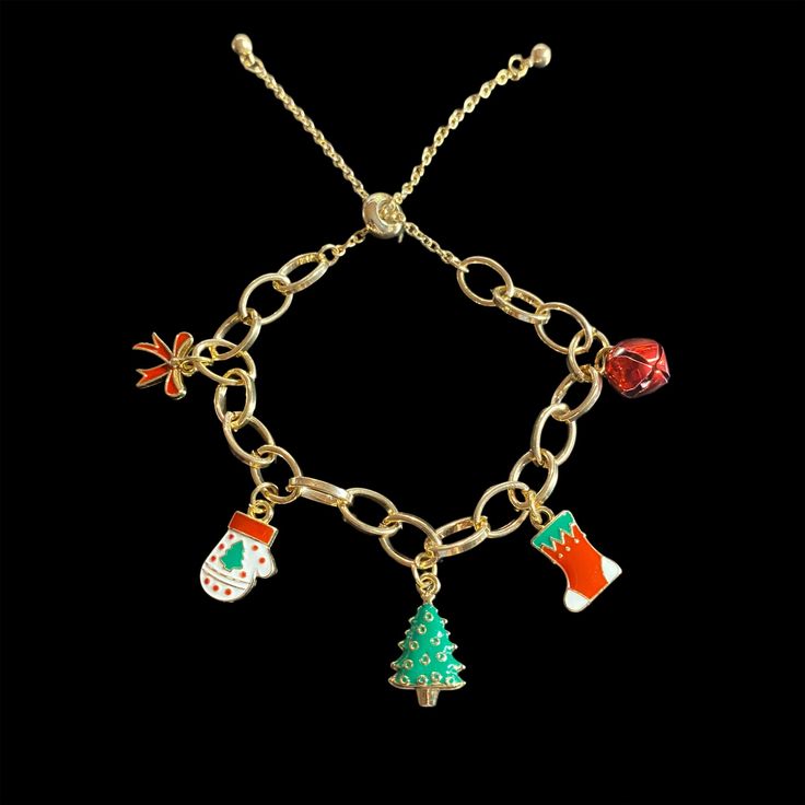 Spread joy this festive season with a gift that keeps on giving! These charms are a delightful reminder of what we celebrate during the winter months and will bring positive energy to those you hold dear. Share the warmth and cheer with a meaningful present that will brighten the holidays for your loved ones. Christmas Holiday Bracelet Jewelry, Holiday Festive Jewelry Bracelet, Christmas Holiday Jewelry Bracelet, Christmas Festive Jewelry With Charms, Gold Adjustable Charm Bracelet For Christmas, Christmas Festive Jewelry Charms, Christmas Festive Charms Jewelry, Adjustable Christmas Jewelry For Holiday, New Year Holiday Jewelry