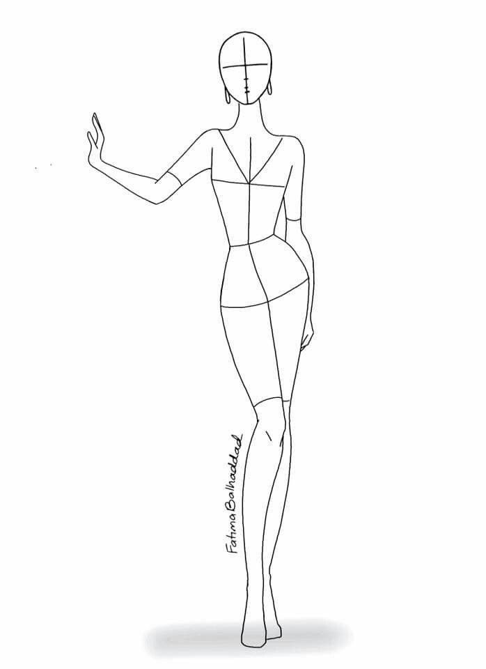 a line drawing of a woman's body with her hand out to the side