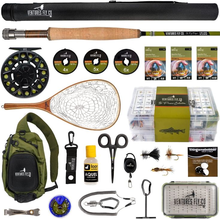 the contents of a fly fishing kit are shown