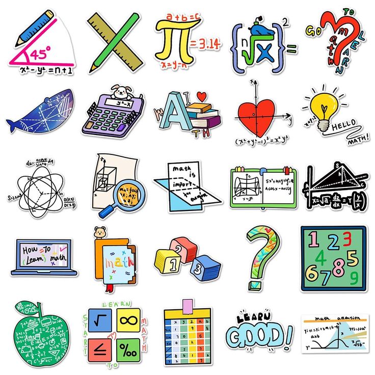 an assortment of stickers that include numbers, symbols and other things to do with them