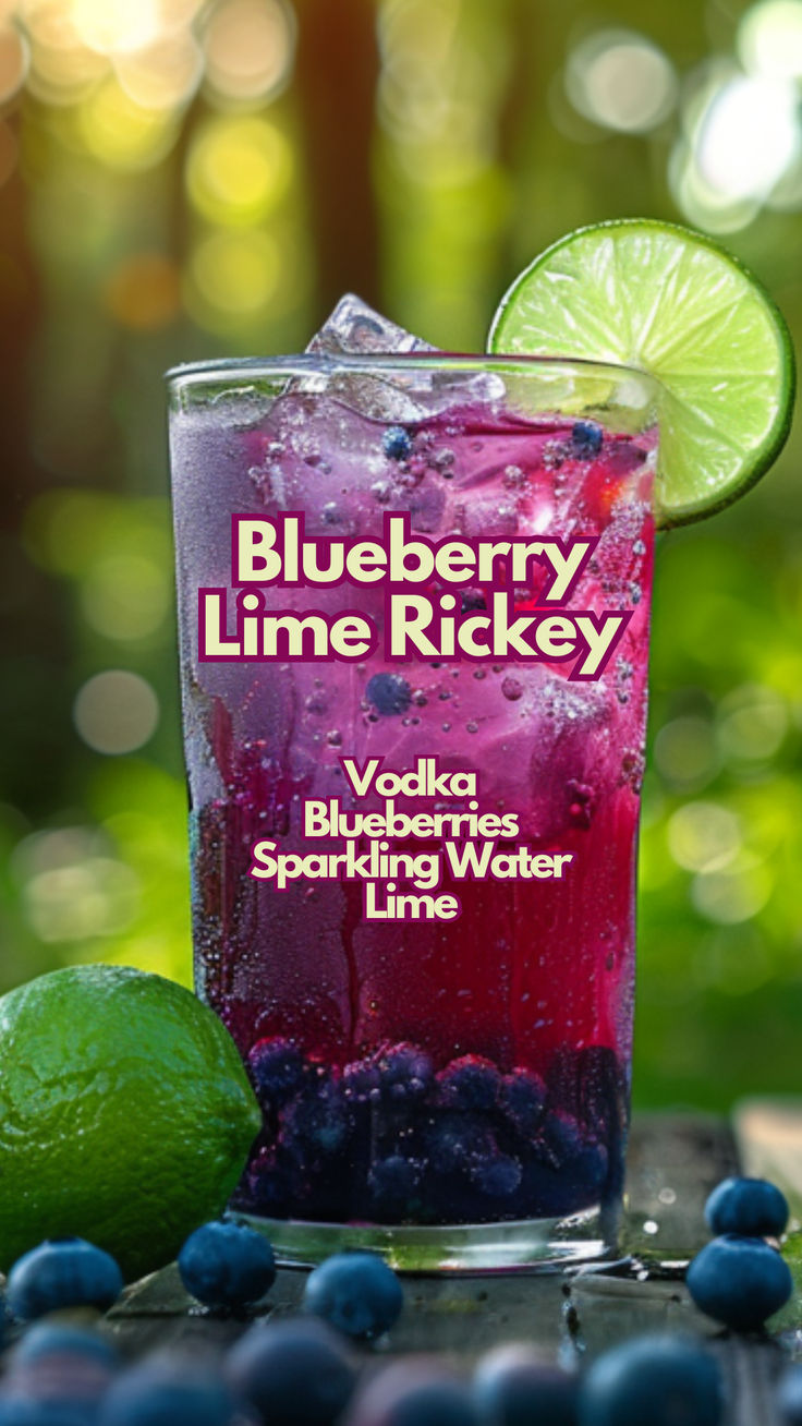 Blueberry Lime Rickey Cool Drink Ideas, Cocktail Sauce Recipes, Blueberry Vodka Drinks, Blueberry Drink, Blueberry Cocktail, Bartender Drinks Recipes, Lime Rickey, Fruity Cocktail, Bartender Drinks