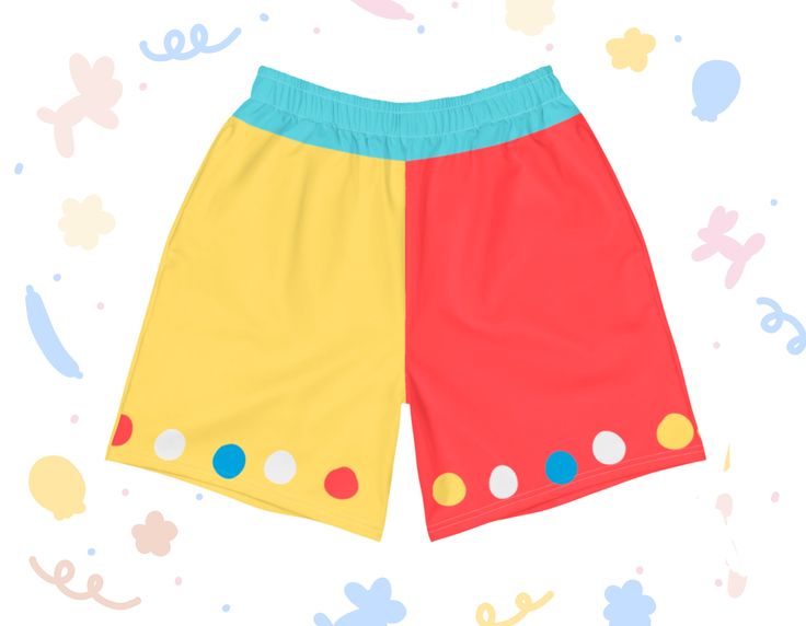 Have a party wearing these circus and clown-inspired shorts. The shorts are made in men's sizes but all are welcome to wear them! Pair these shorts with the Honk Honk shirt for a honking good time. Sports outfits can be a lot of hassle, but with these long shorts there's no need for that. Just throw on a pair and go running, swimming, weight-lifting, or participate in any other activity that pops in your mind. These shorts won't let you down! * 96% polyester, 4% elastane (fabric composition may Kidcore Shorts, Playful Athletic Shorts With Built-in Liner, Fun Bottoms With Built-in Shorts, Multicolor Bottoms With Built-in Shorts, Playful Summer Athletic Shorts, Fun Multicolor Short Swim Trunks, Playful Short Length Bottoms, Color Block Athletic Shorts For Summer, Summer Color Block Athletic Shorts