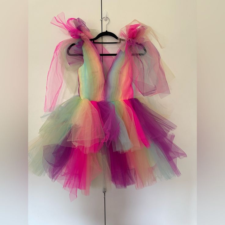 Made To Order Rainbow Tulle Dress - No Tags. New, Never Worn. Great For Eras Tour Or Festivals. :) Purple Sleeveless Tutu Dress For Party, Fitted Multicolor Tutu Dress With Ruffles, Purple Mini Dress For Costume Party, Whimsical Mini Length Party Dresses, Rainbow Tutu Dress For Summer Party, Purple Sleeveless Ruffled Tutu Dress, Purple Fitted Tutu Dress With Ruffles, Multicolor Tutu Dress For Spring Party, Purple Tutu Dress For Summer Dress-up