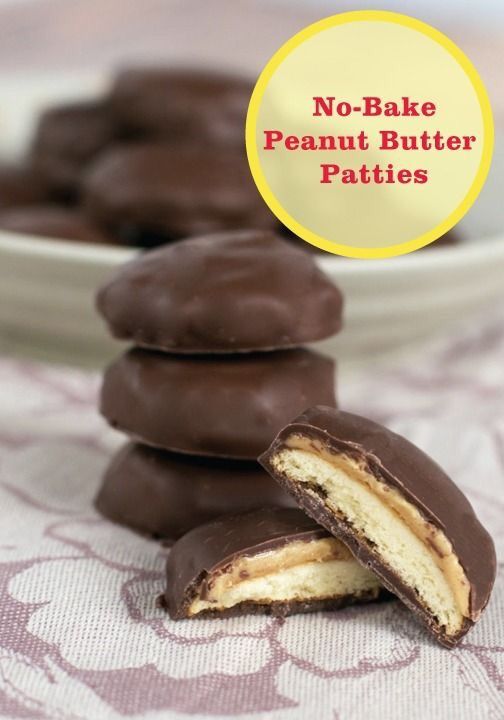 no - bake peanut butter patties are stacked on top of each other in front of a plate