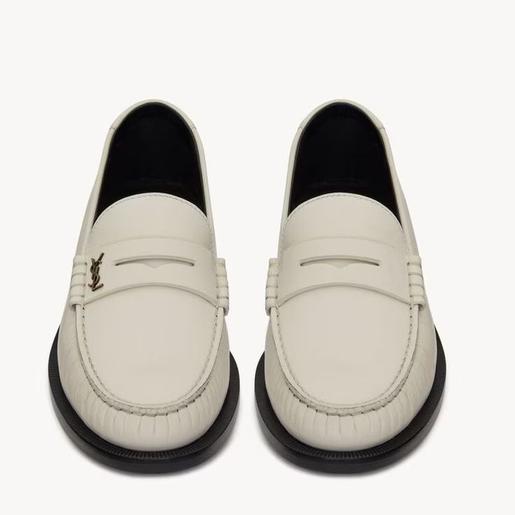 Brand New Authentic Saint Laurent Loafers. Worn Only Once. Beautiful Pearl Color With Gold Monogram Ysl On Right Shoe. Leather Is Made Up Of Lambskin. Heel Height Is 0.6 In. Size 40 (10 Us) In Women’s. Run On The Smaller Side, As The Loafers Are Narrow. No Trades. Real Inquiries Only Please. Modern White Loafers For Work, White Calf Leather Loafers With Almond Toe, White Business Loafers With Flat Heel, Classic White Loafers For Work, White Wingtip Loafers For Work, White Loafers For Work, Classic Cream Loafers For Business, Luxury White Loafers For Formal Occasions, Classic Cream Loafers With Rubber Sole