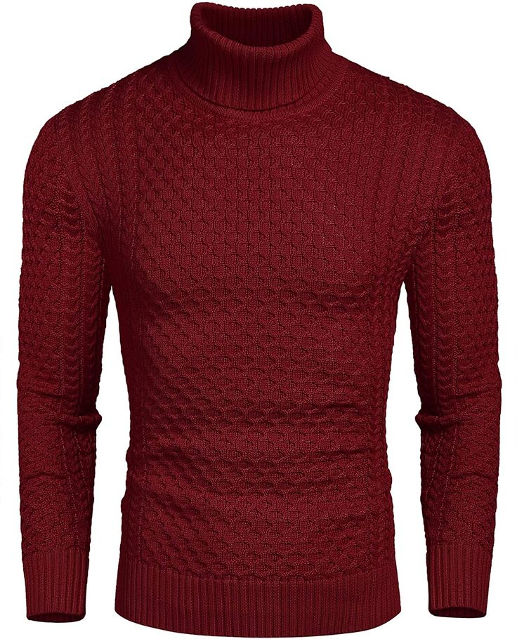 This men's pullover sweater is made of a fine honeycomb knitted pattern in dark gray. It features a turtleneck for extra warmth and style. Perfect for cold season wear, it is sure to keep you cozy and comfortable. 80% Rayon, 20% Nylon Machine Wash Fabric:With high quality elastic soft fabric and thick material, high-end knit process,do not shrink, not the ball,making you feel warm and comfortable in the chill days. Brand Size Size Chest XS 32 34 S 34-36 36 - 38 M 38-40 40 - 42 L 42-44 44 - 46 XL 46-48 48 - 50 XXL 50-52 52 - 54 Mens Clothing Brands, Mens Turtleneck, Slim Fit Sweater, Thermal Sweater, Red Pullover, Solid Sweaters, Fitted Turtleneck, Long Sleeve Pullover Sweater, Black Men Fashion