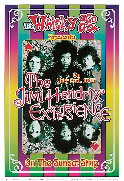 an advertisement for the jimmy and jerry experience on the sunset strip, featuring four men