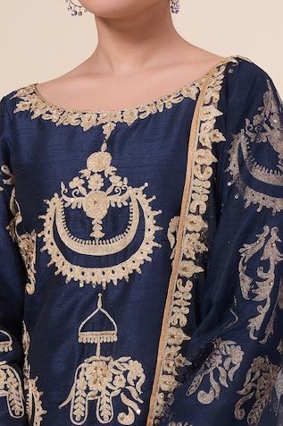 Blue kurta with aari thread embroidered elephant motifs and sequin embellishments. Comes with salwar and dupatta. - Aza Fashions Blue Cotton Silk Dupatta For Reception, Designer Indigo Sets With Chikankari Embroidery, Indigo Set With Chikankari Embroidery, Indigo Sets With Chikankari Embroidery, Designer Embroidered Indigo Kurta, Indigo Chanderi Salwar Kameez With Zari Work, Embroidered Straight Kurta In Indigo, Indigo Salwar Kameez With Resham Embroidery, Embroidered Indigo Straight Kurta