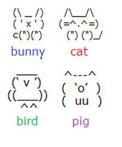 four different types of cats and dogs with the words bunny, cat, bird, pig